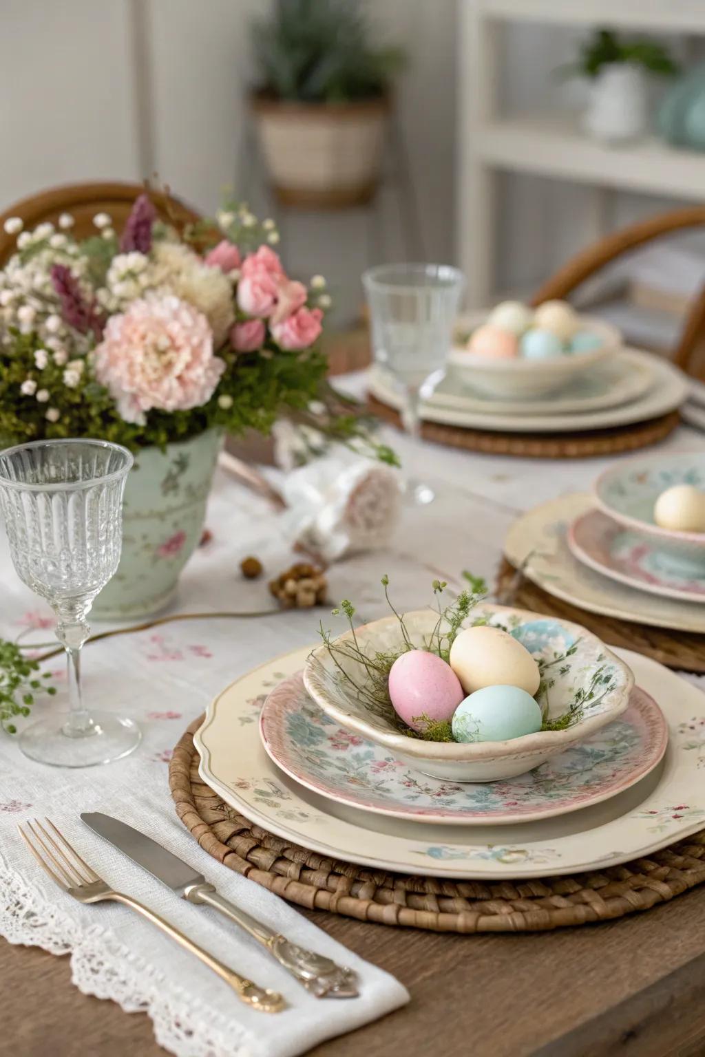 Esteemed plates contribute both vintage allure and remembrance to the Easter gathering.