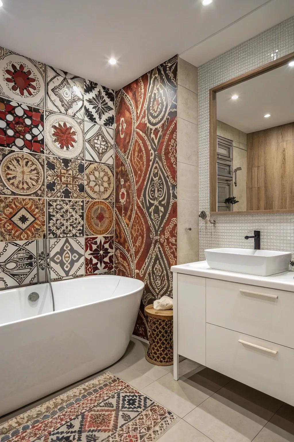 A highlight facade imbues personality into this exquisitely designed bathing area.