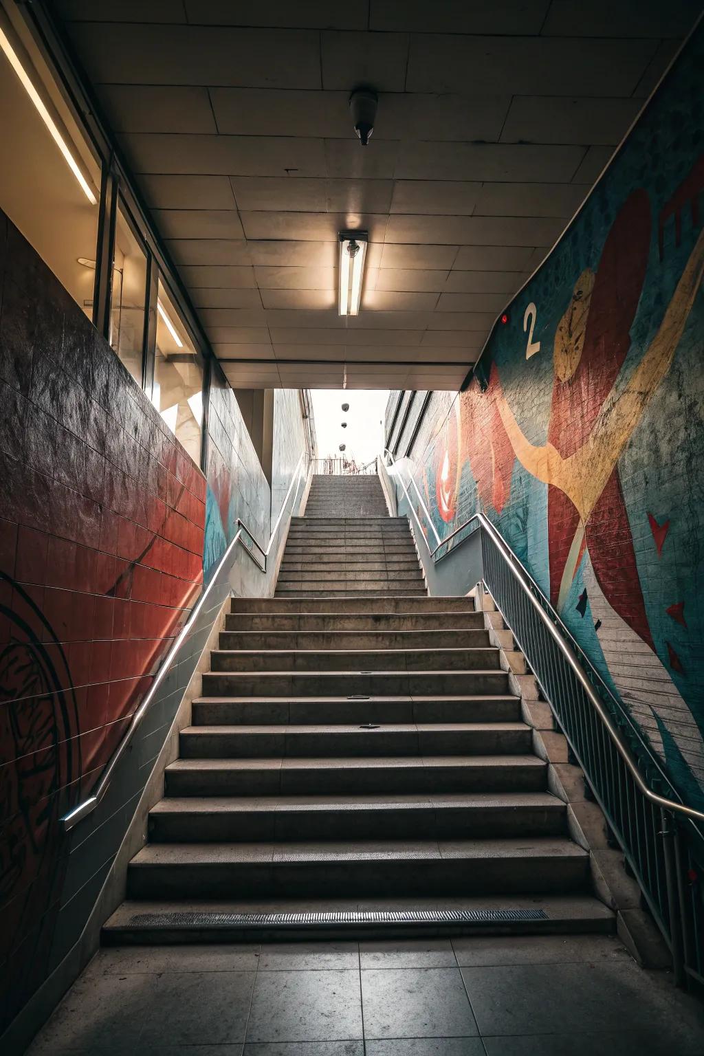 Feature walls add focal points and character to stairwells.