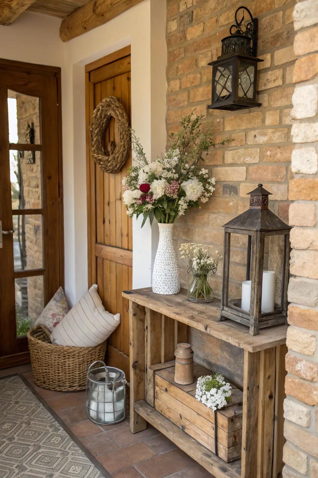 A rustic theme lends a cohesive and charming feel to this niche.