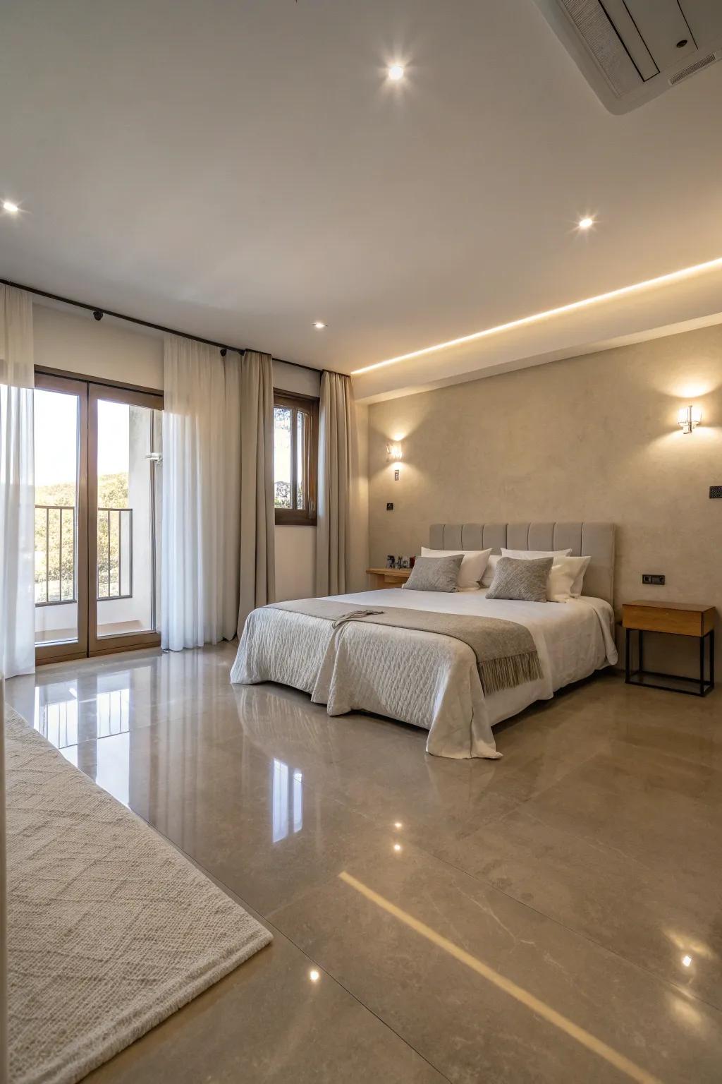 Discern elegance in unpretentiousness through minimalist epoxy floor schemes.