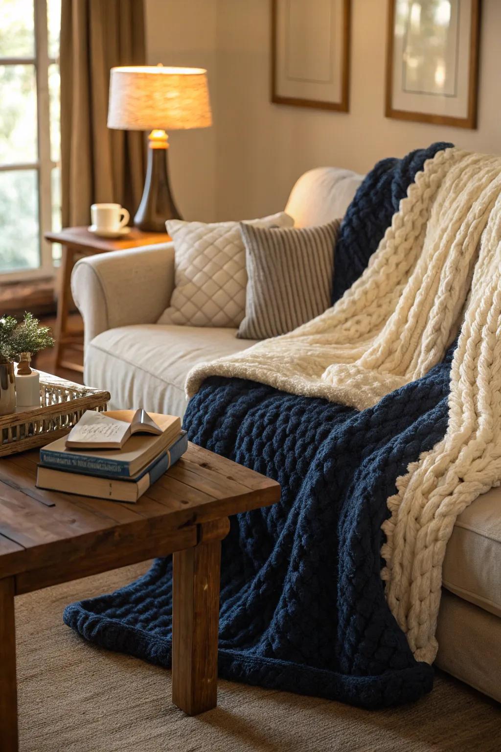 Wrap yourself in warmth and style with a chunky knit blanket.