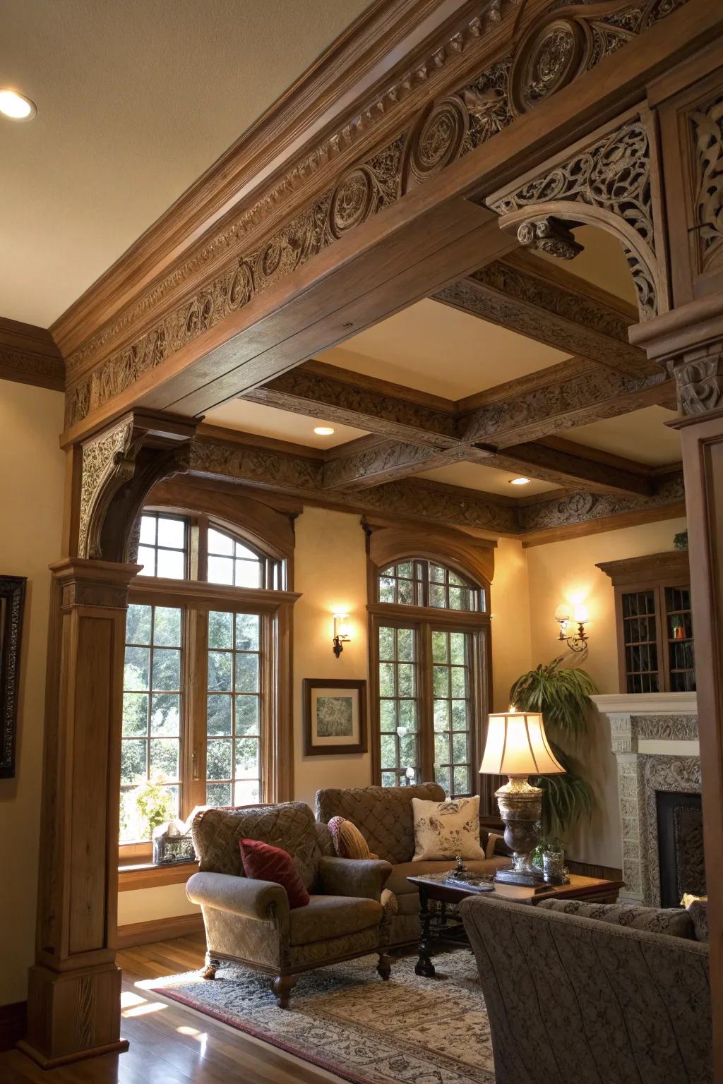 Structural features add character to this European-inspired living room.