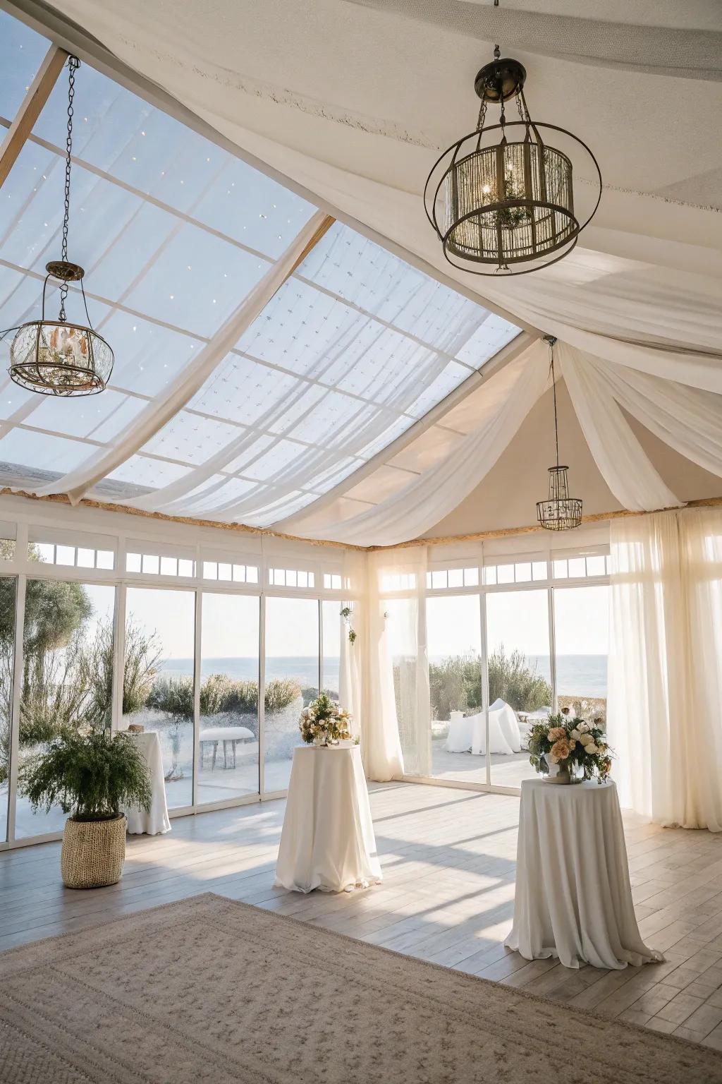 Brighten your space using delicate textile ceilings.