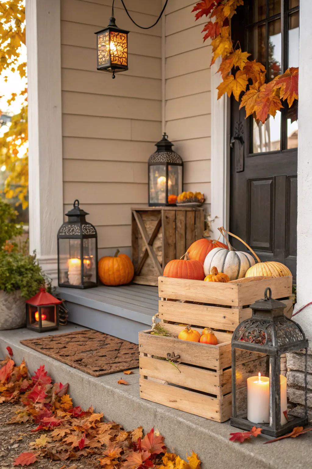 Vintage pieces impart charm and history to a fall-themed porch.