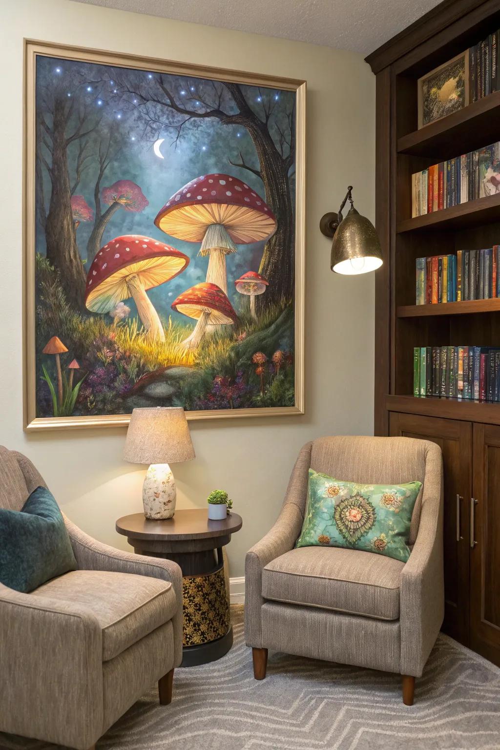 Whimsical fungi establish an enchanting fairy tale setting.