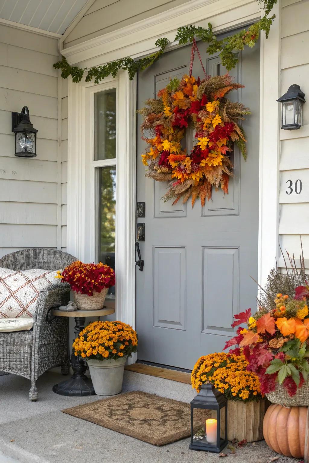 An autumnal garland draws together the seasonal motif of your porch.