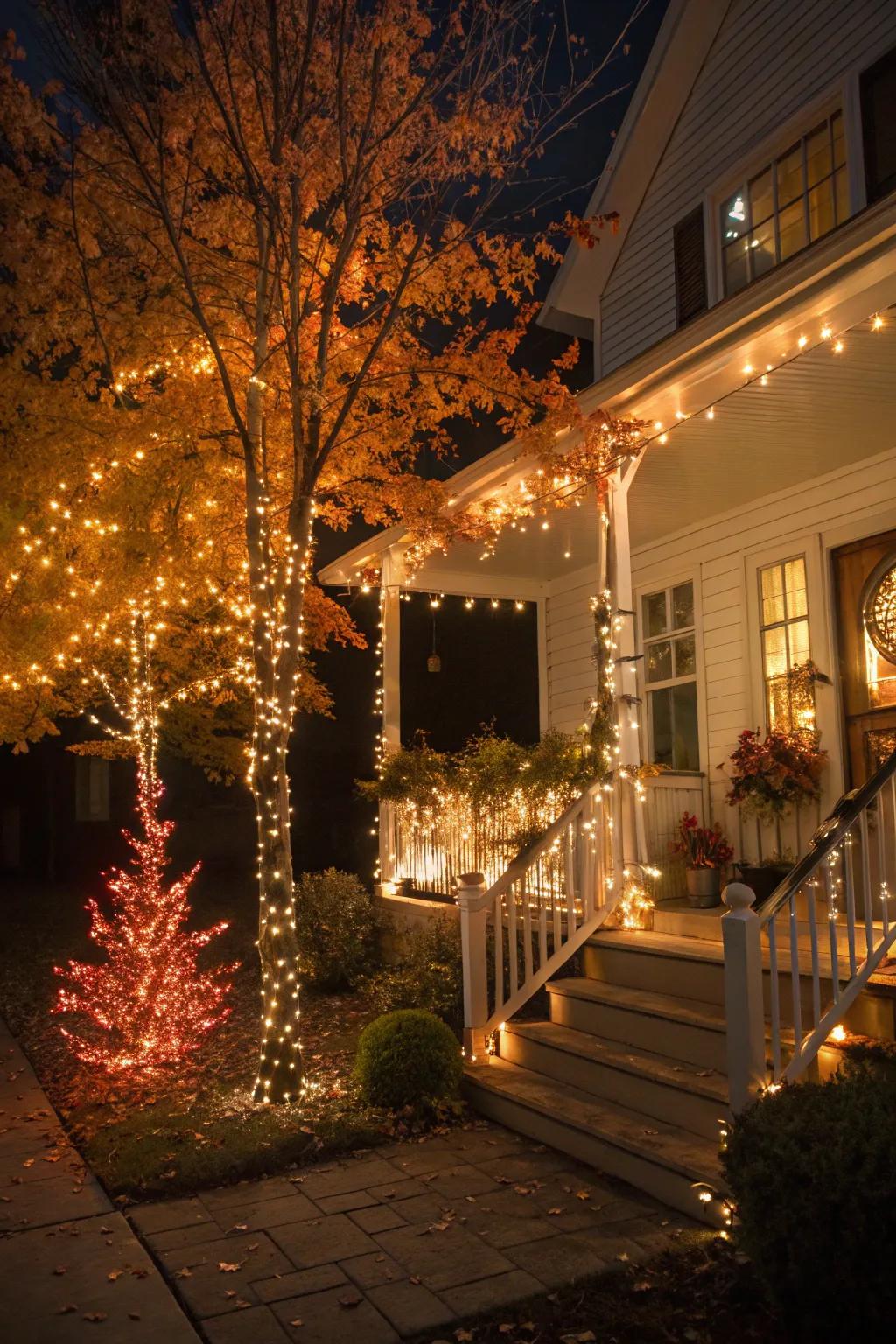 Glimmering saplings inject altitude and a bewitching glow into the autumn porch.