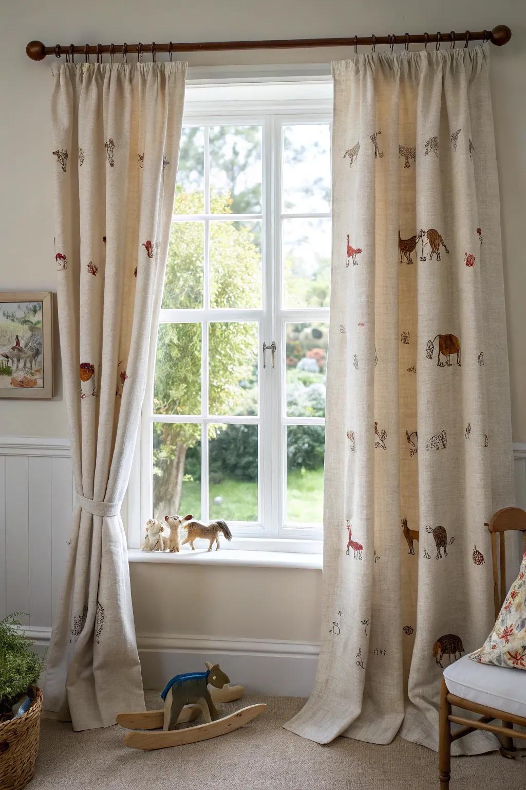 Natural draperies enhance the cozy, countryside-like ambiance.