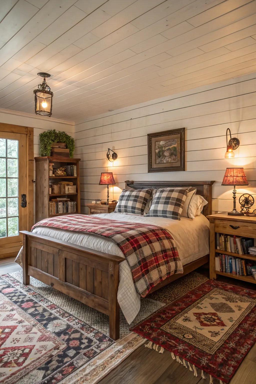 Shiplap walls impart classic farmhouse charm.