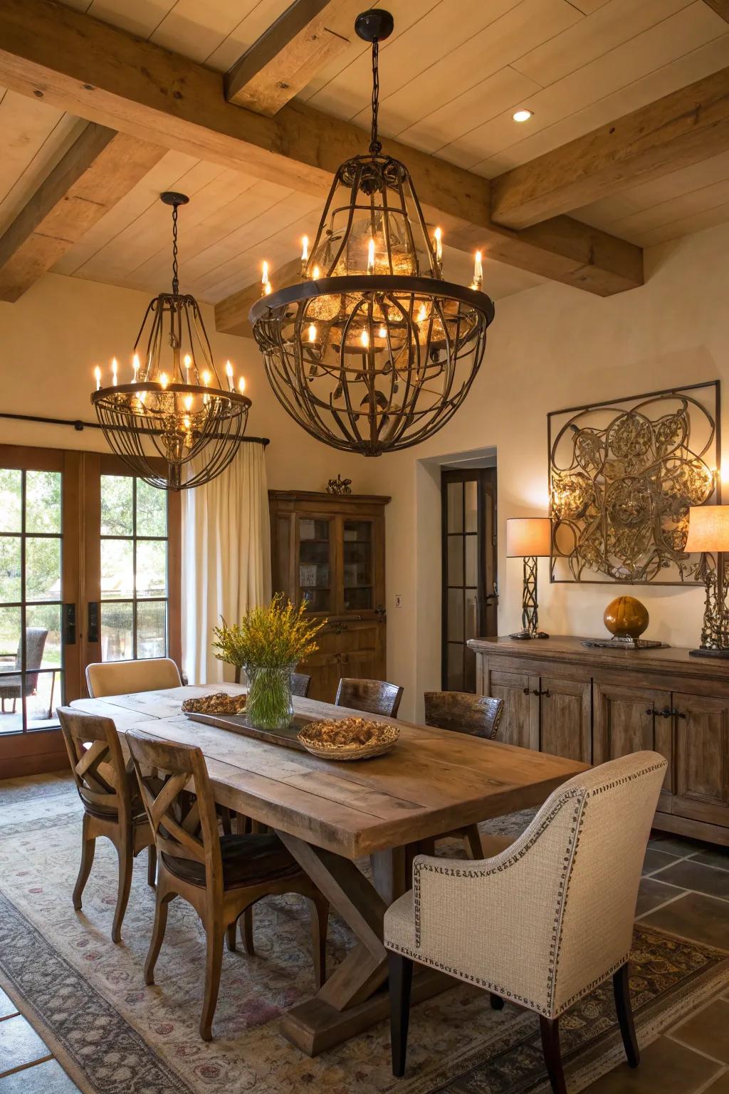 Creative light fixtures serve as art pieces.