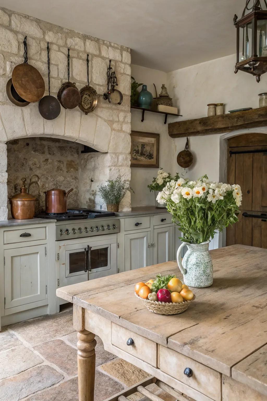 Texture introduces depth and distinctiveness to chalk-painted cabinets.