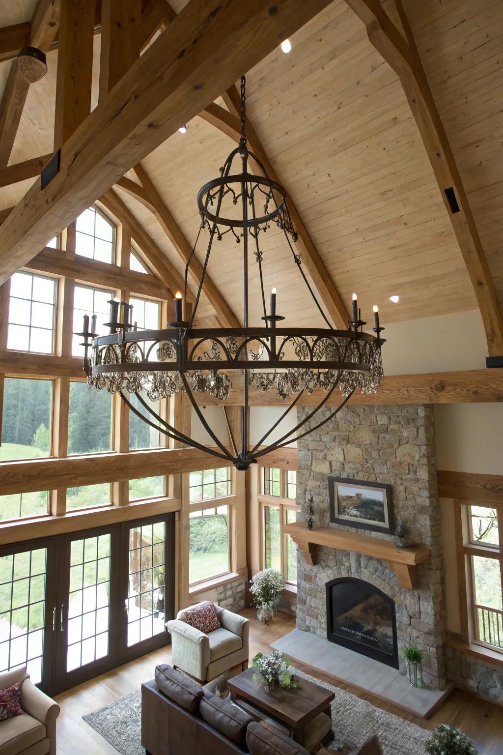 Open frame chandeliers provide airy elegance.