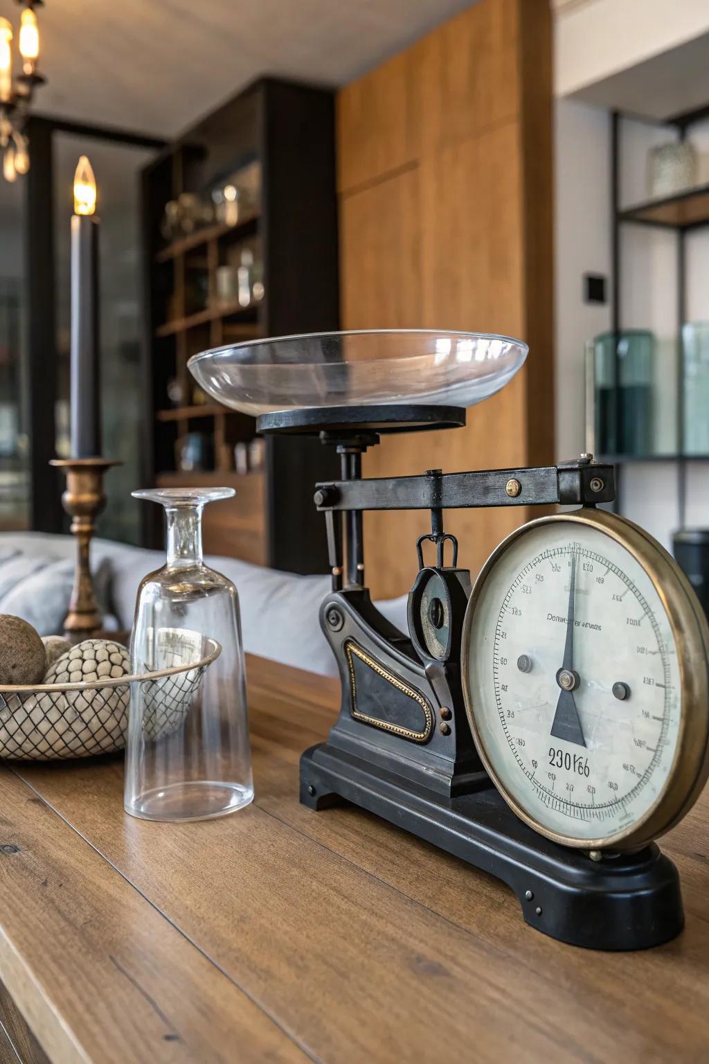 A modern perspective implementing blended elements about an antique scale.