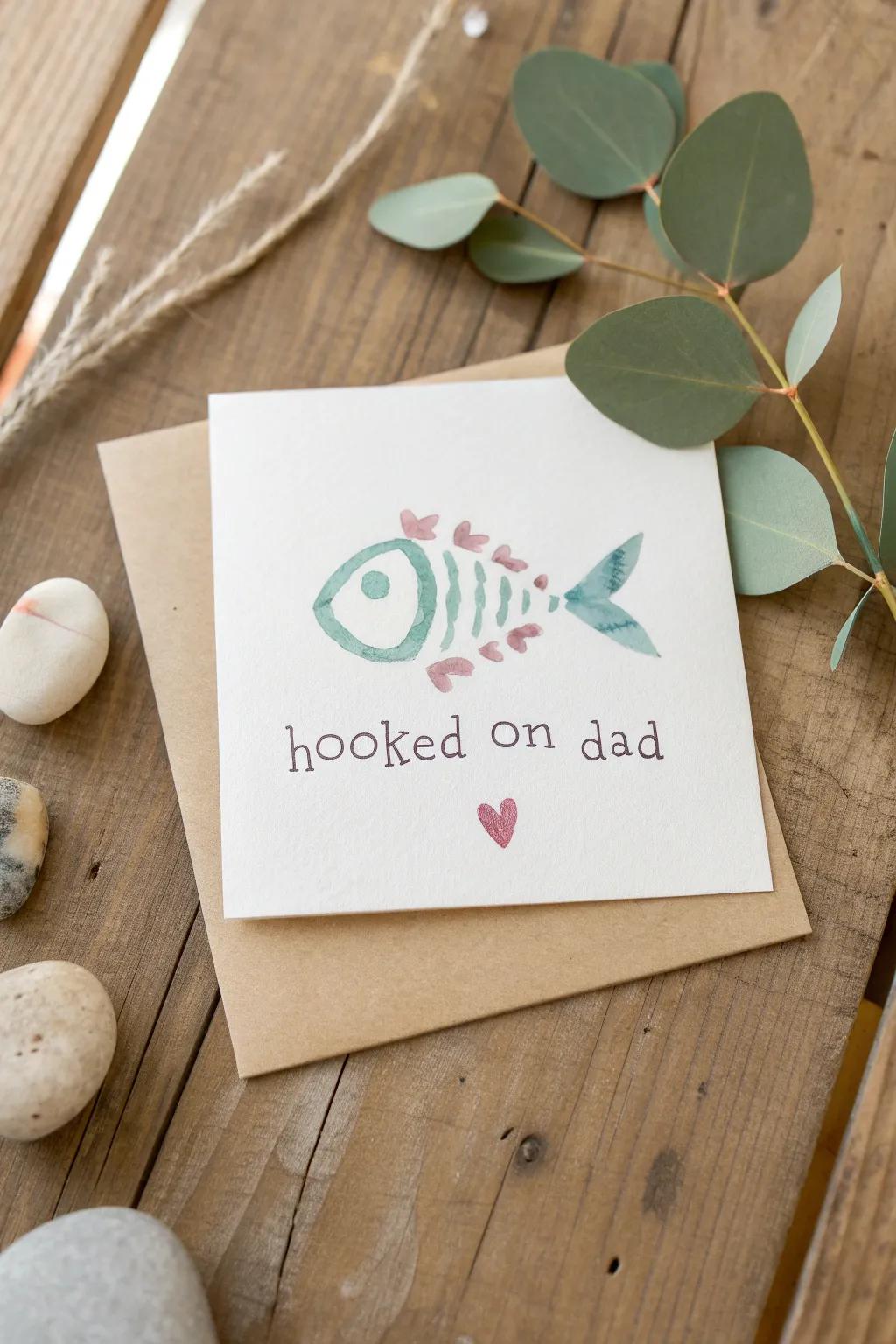 <strong><em>Celebrate Dad’s affection through a handcrafted fishing-themed card, impeccable for the minimalist at heart.</em></strong>” loading=”lazy” class=”pimg”>
	</picture><figcaption><strong><em>Celebrate Dad’s affection through a handcrafted fishing-themed card, impeccable for the minimalist at heart.</em></strong></figcaption></figure>
<p>Employ a handprint to formulate a piscatorial design and append a playful missive concerning being ‘hooked’ on Dad. It proves impeccable for fathers who relish angling, invariably achieving a catch in my workshops!</p>
<h3>Check if these fit your needs:</h3>
<ul class=