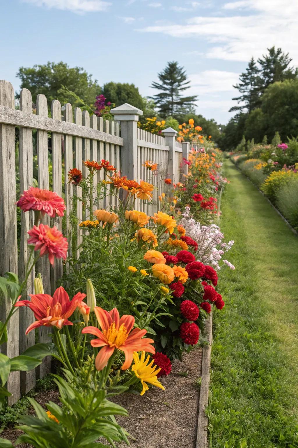Seasonal efflorescence maintains your fence perimeter in a chromatic state year-round.