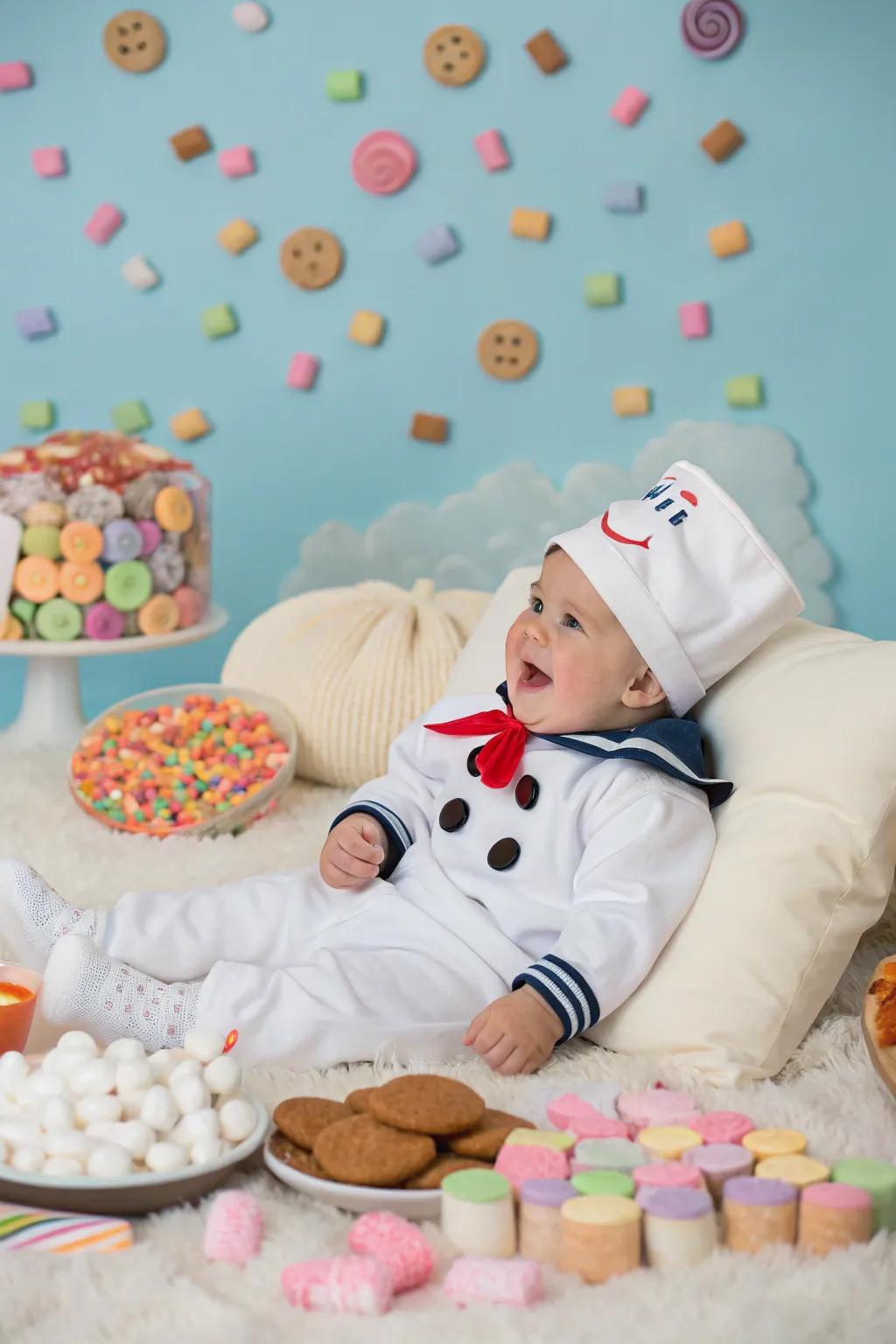 A fluffy confection man costume for a sweet Halloween.
