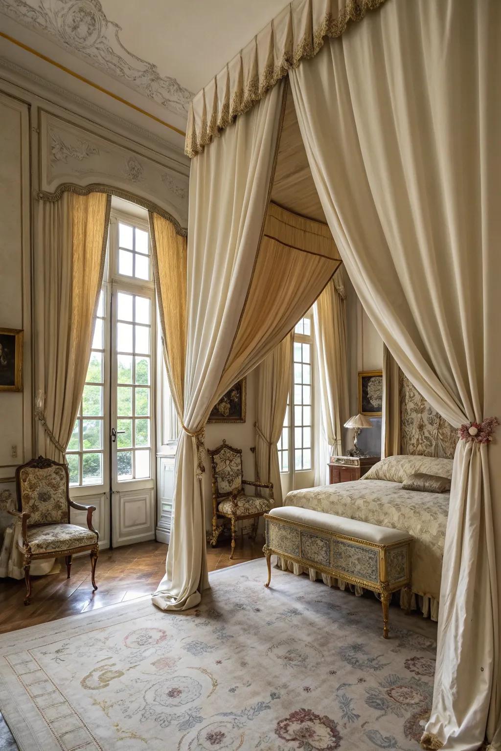 Classy drapery outlines the windows, introducing a luxurious touch.