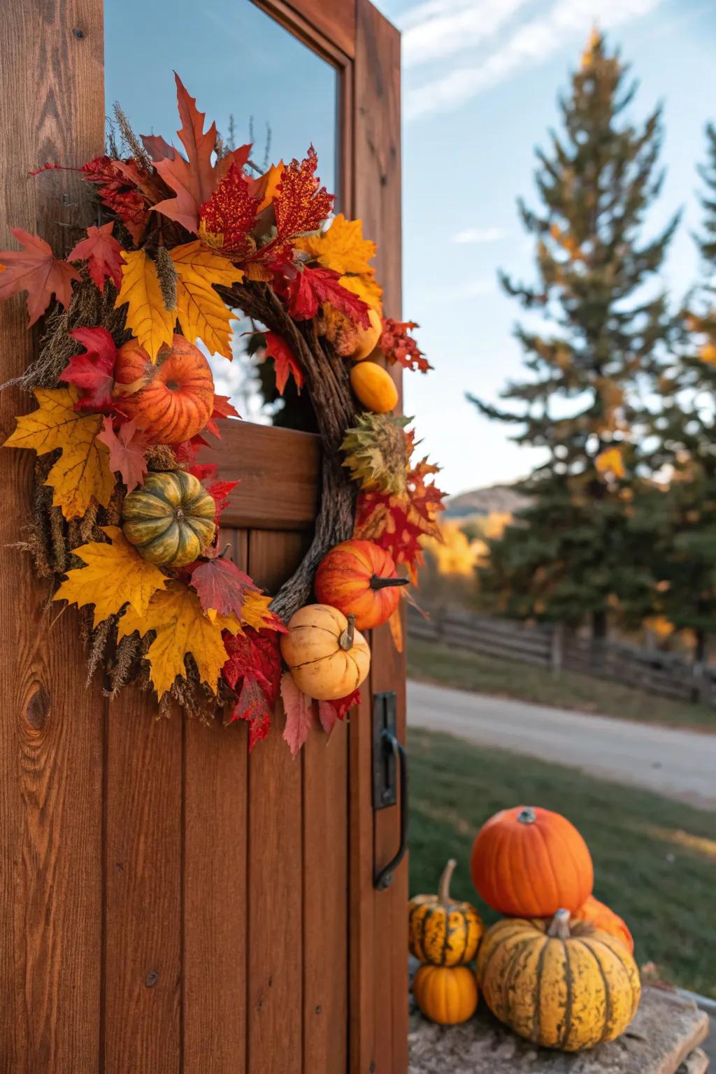 An autumn gathering ornament celebrating the hues and abundance of fall.