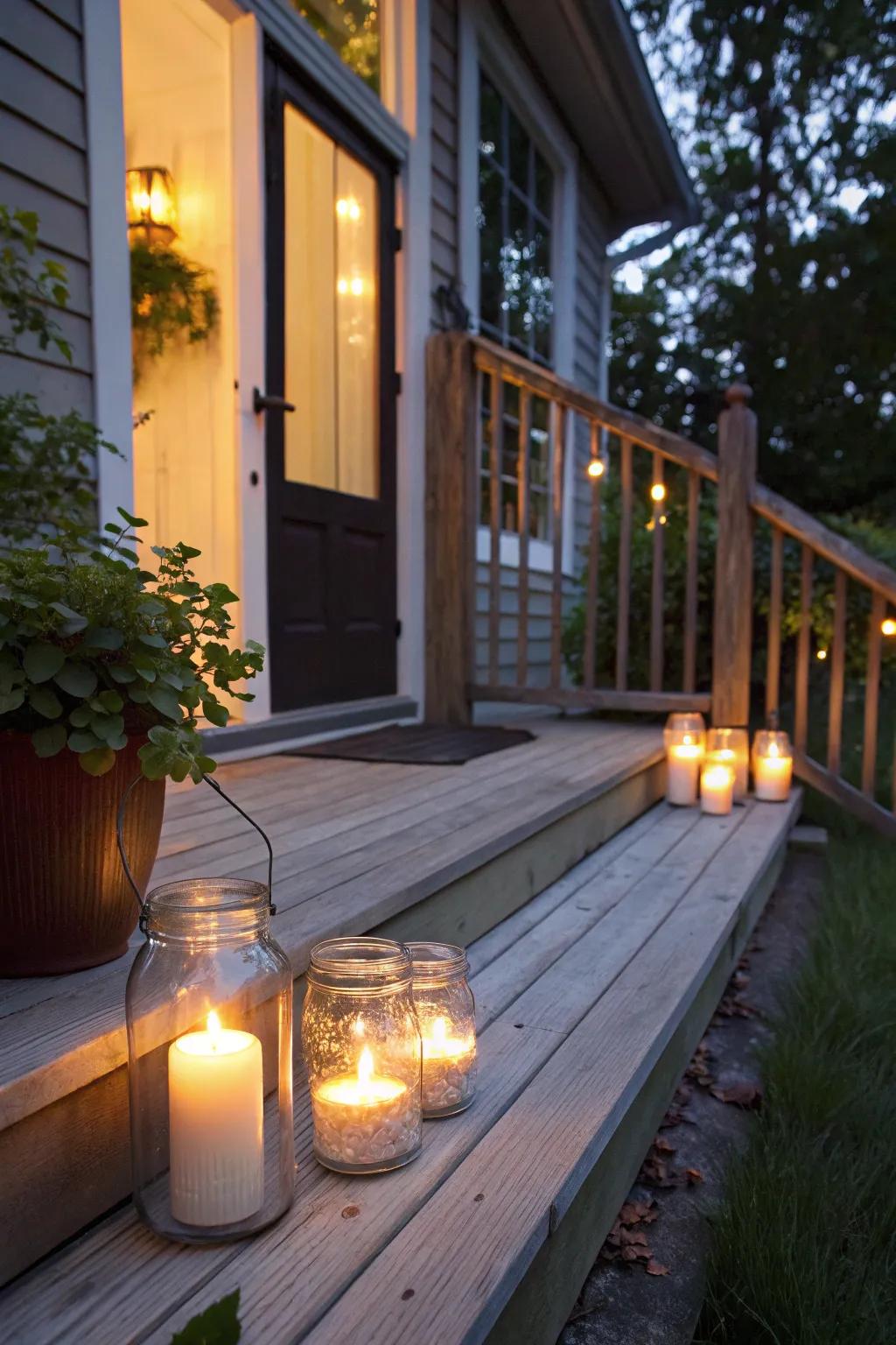 Tapers within vessels cultivate a cozy, flickering ambiance.