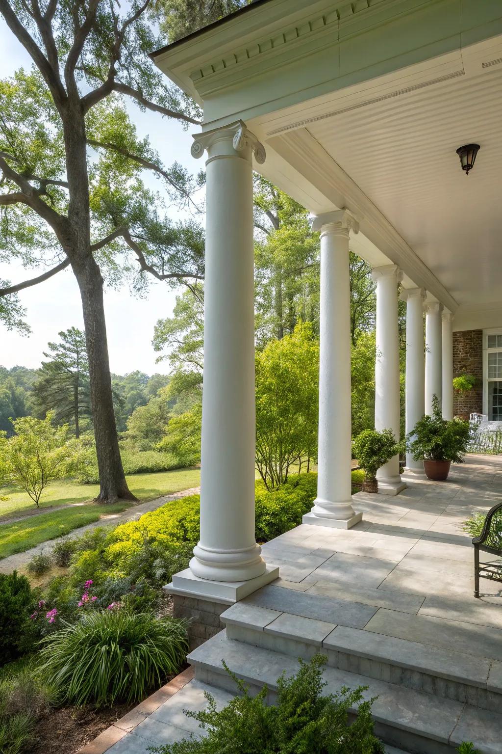 Seamless integration of columns with landscapes establishes harmony.