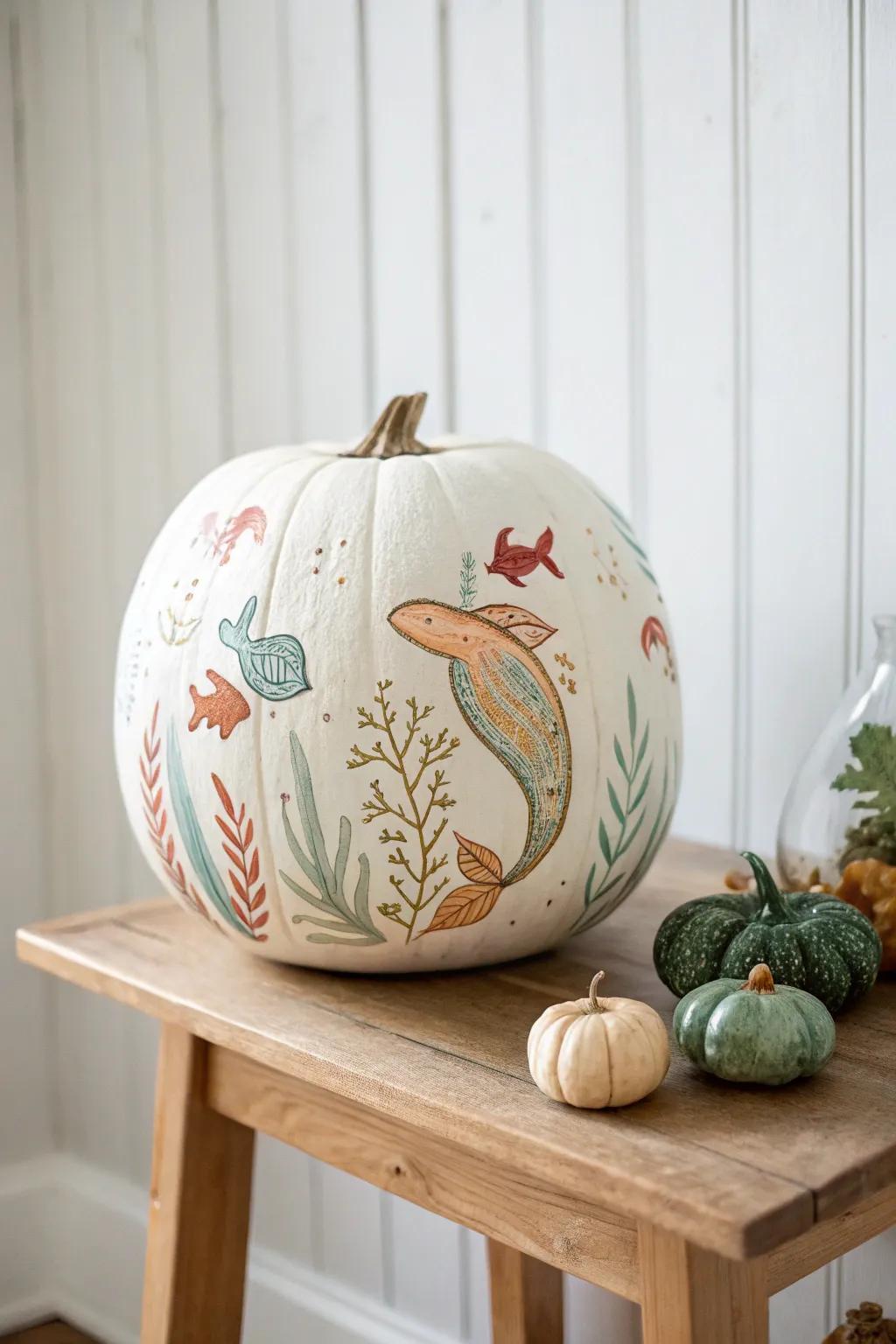 Immerse yourself in oceanic whimsicality via a maritime-inspired gourd masterpiece!