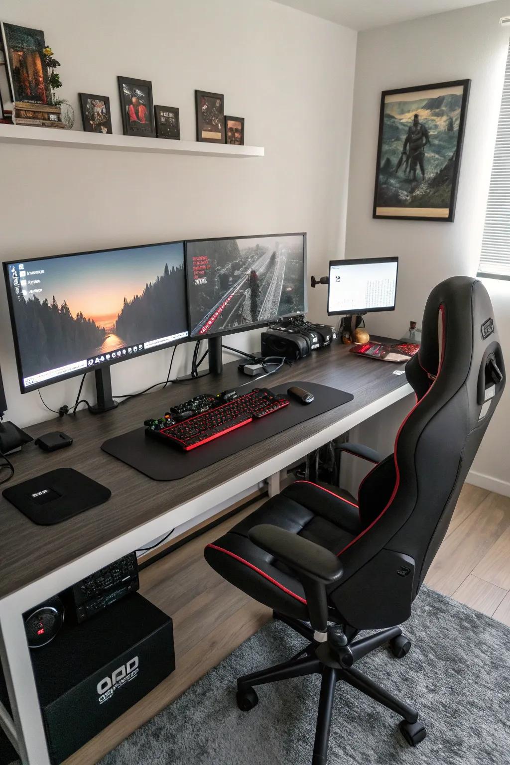 Mounted screens liberate desk space and furnish adaptable placement.