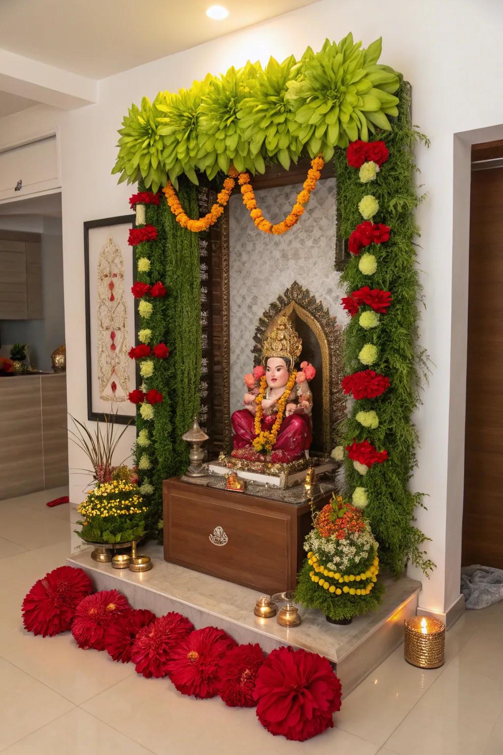 Artificial flowers establishing a lasting impression for Ganpati.