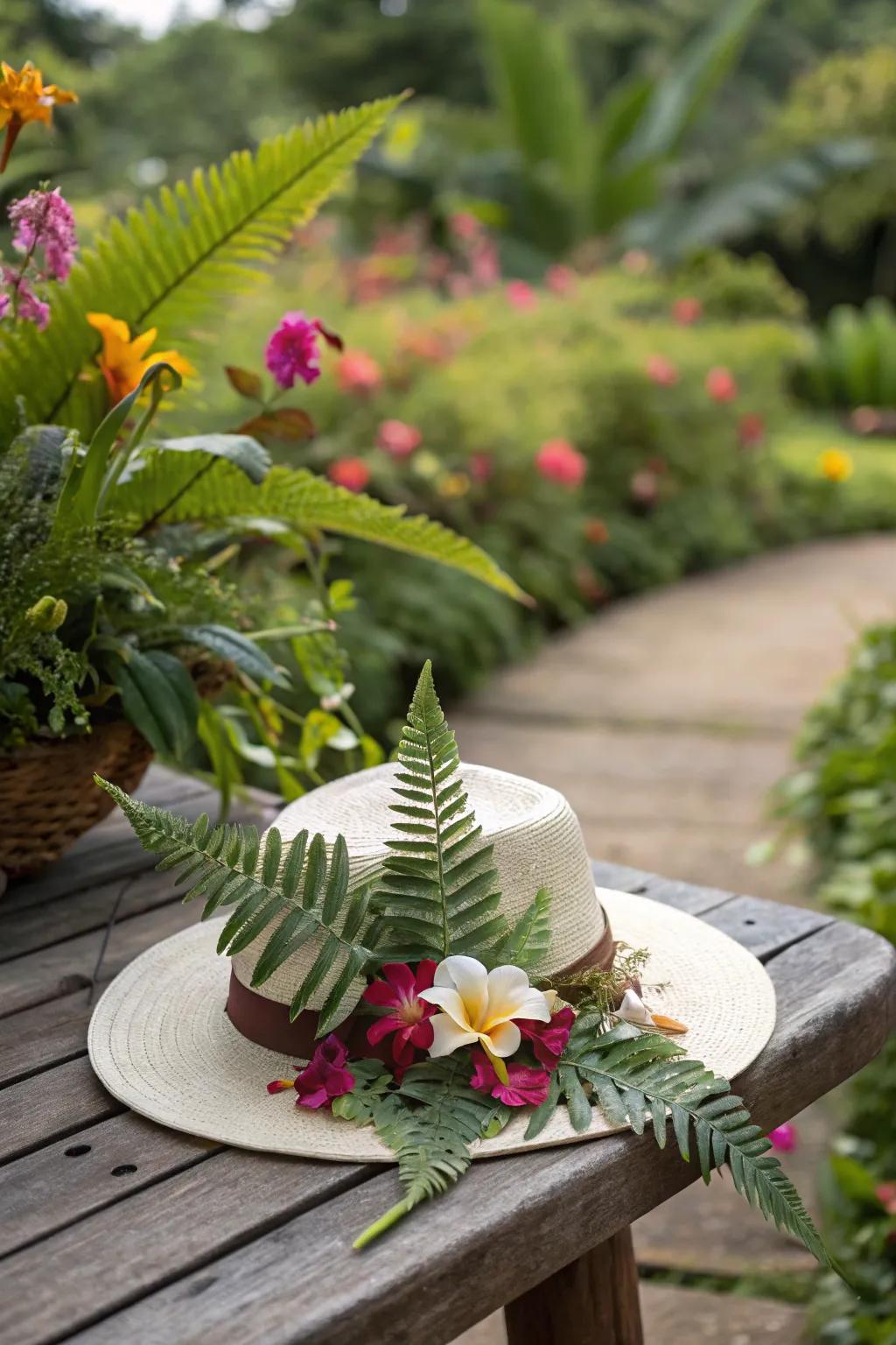 Jungle hideaway hat with lavish tropical components.