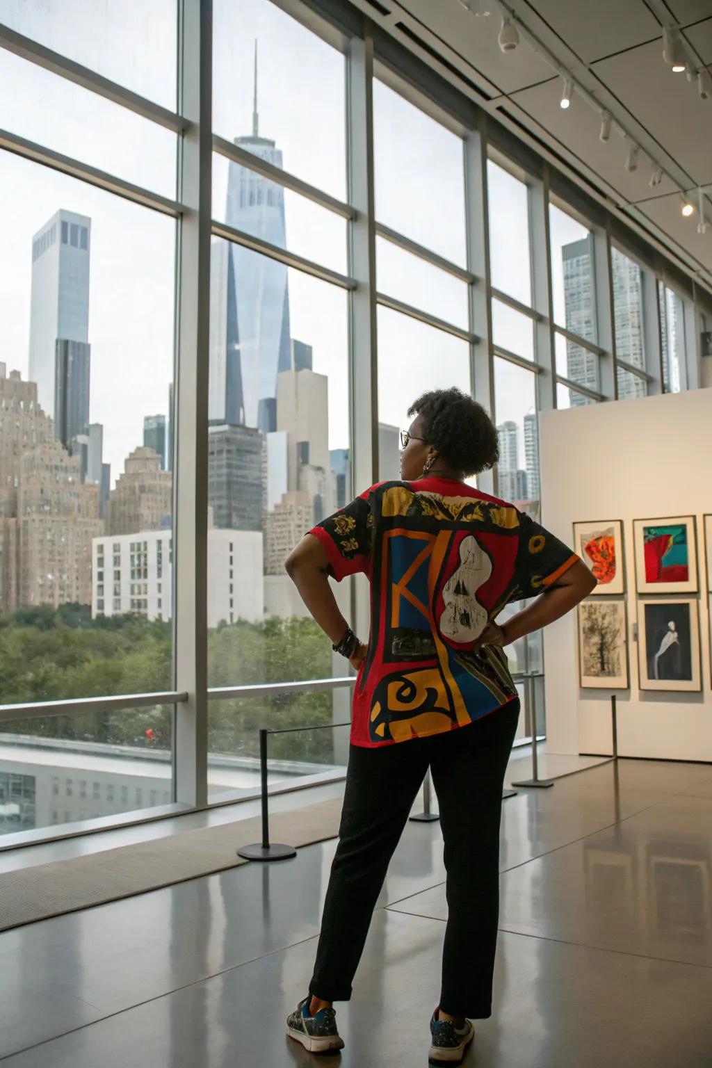 Art-inspired apparel for a fashionable declaration.
