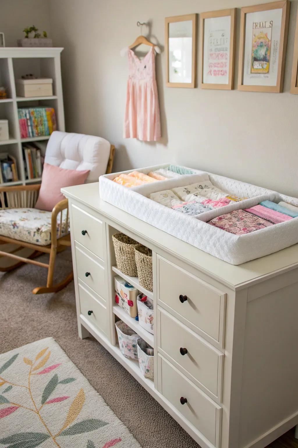 A versatile dresser unit offers convenience and space-saving.