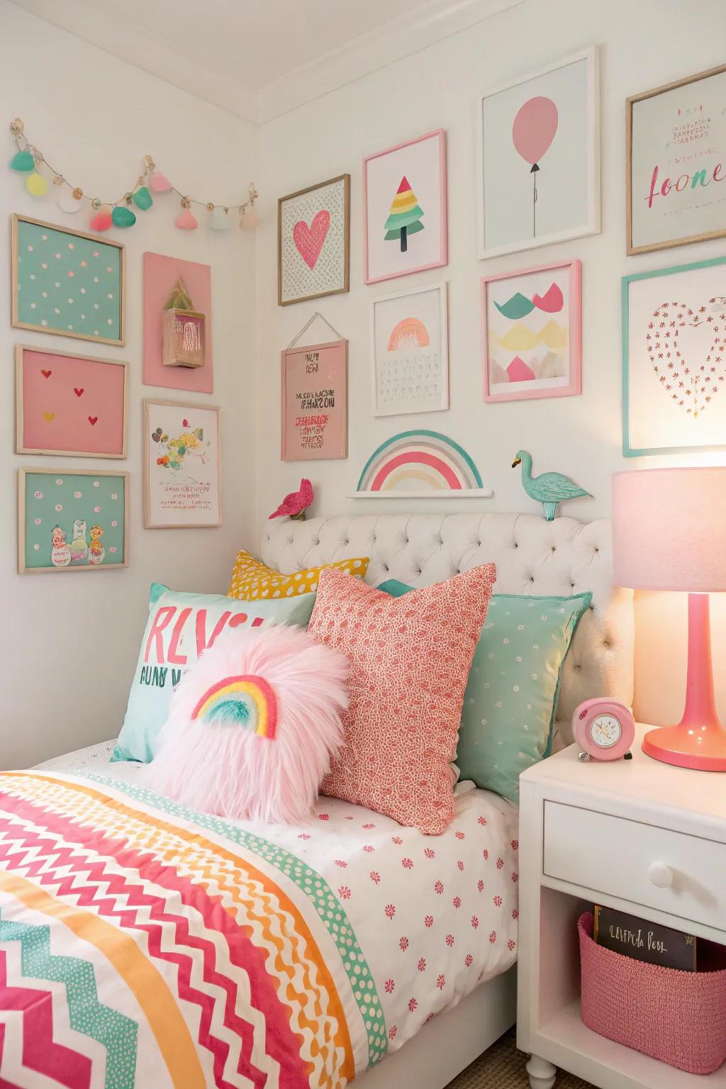 Striking accents introduce a surge of hue and exhilaration.