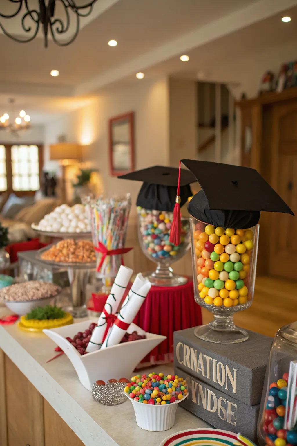 Thematic decorations introduce whimsy and joy to your graduation celebration.