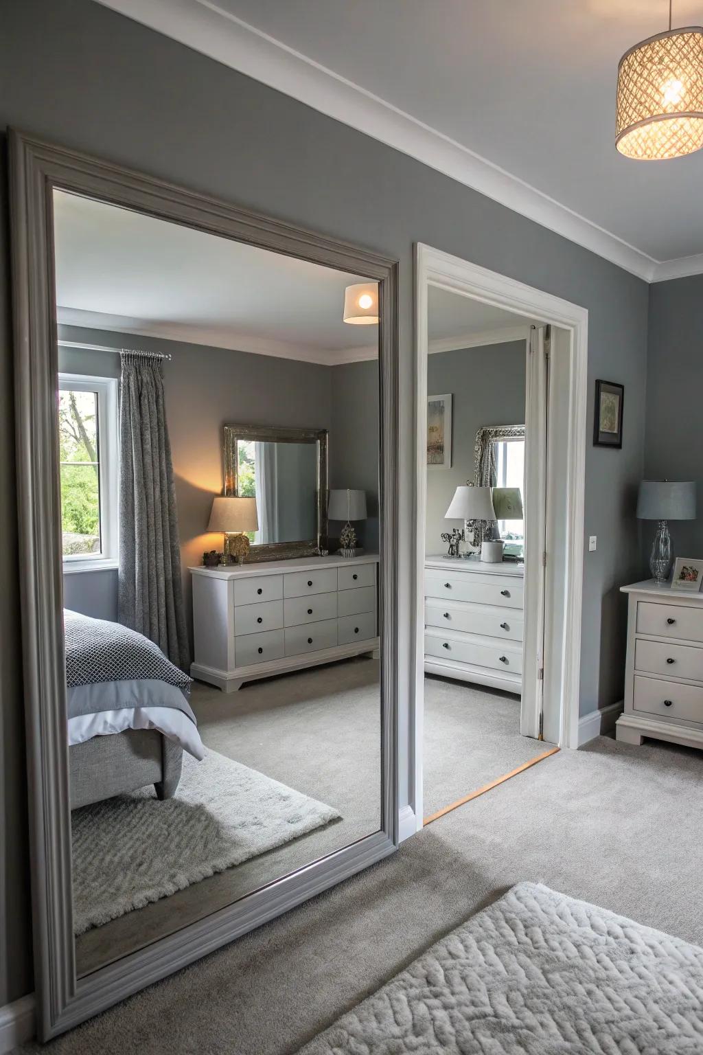 In a gray-themed room, reflectors amplify light and space.