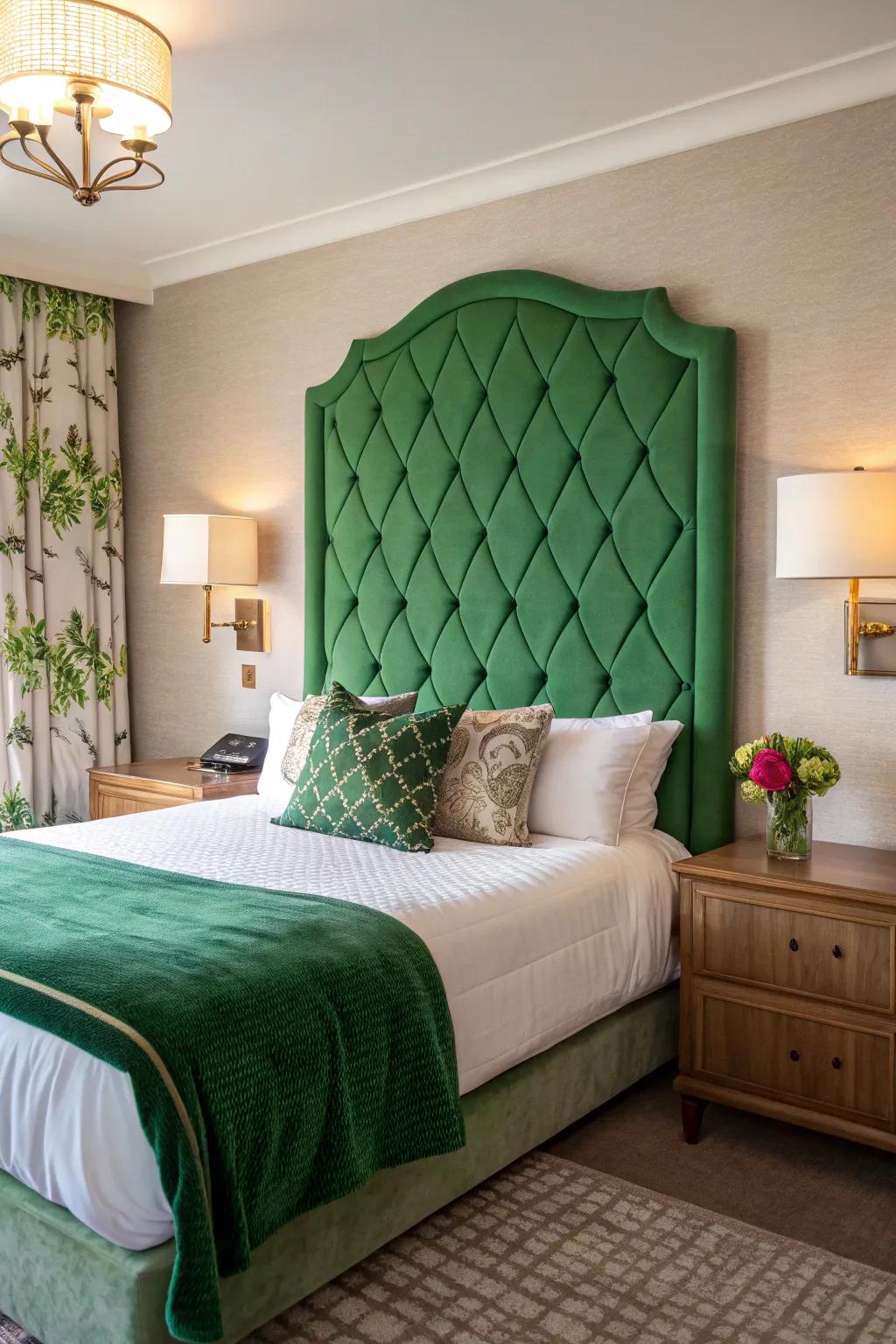 A statement headboard creates a focal point with its daring design.