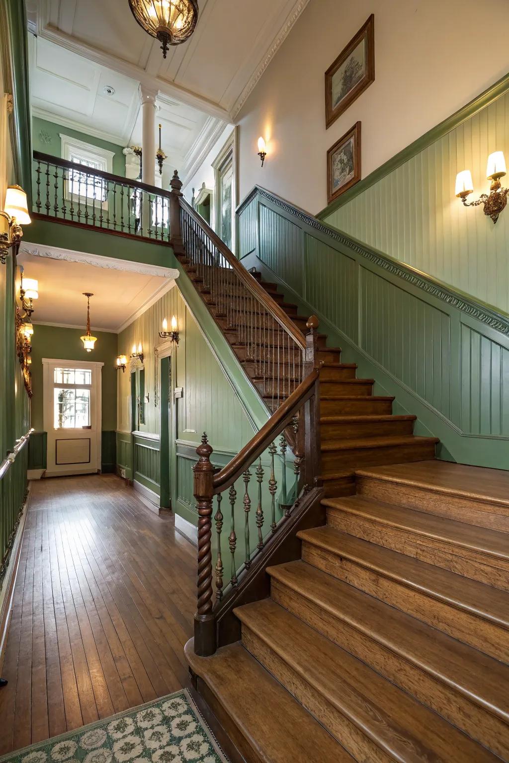 An elegant staircase featuring a fluid progression.