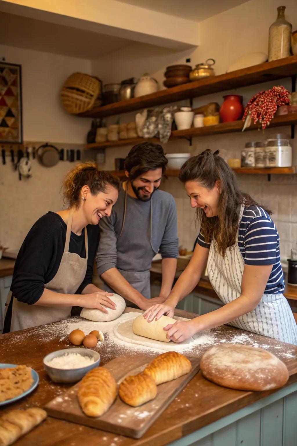 Bake and break dough together.