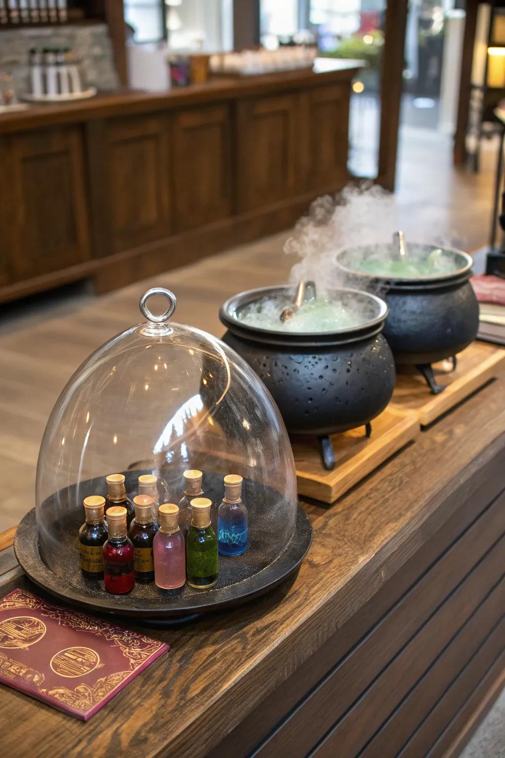 A sorceress’s concoction scene sheltered by a dome.