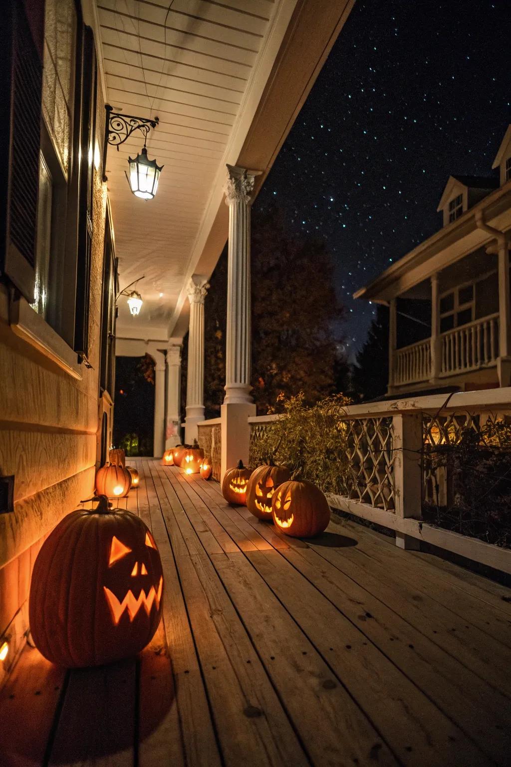 Fashioned carved pumpkins append a classic Halloween element.