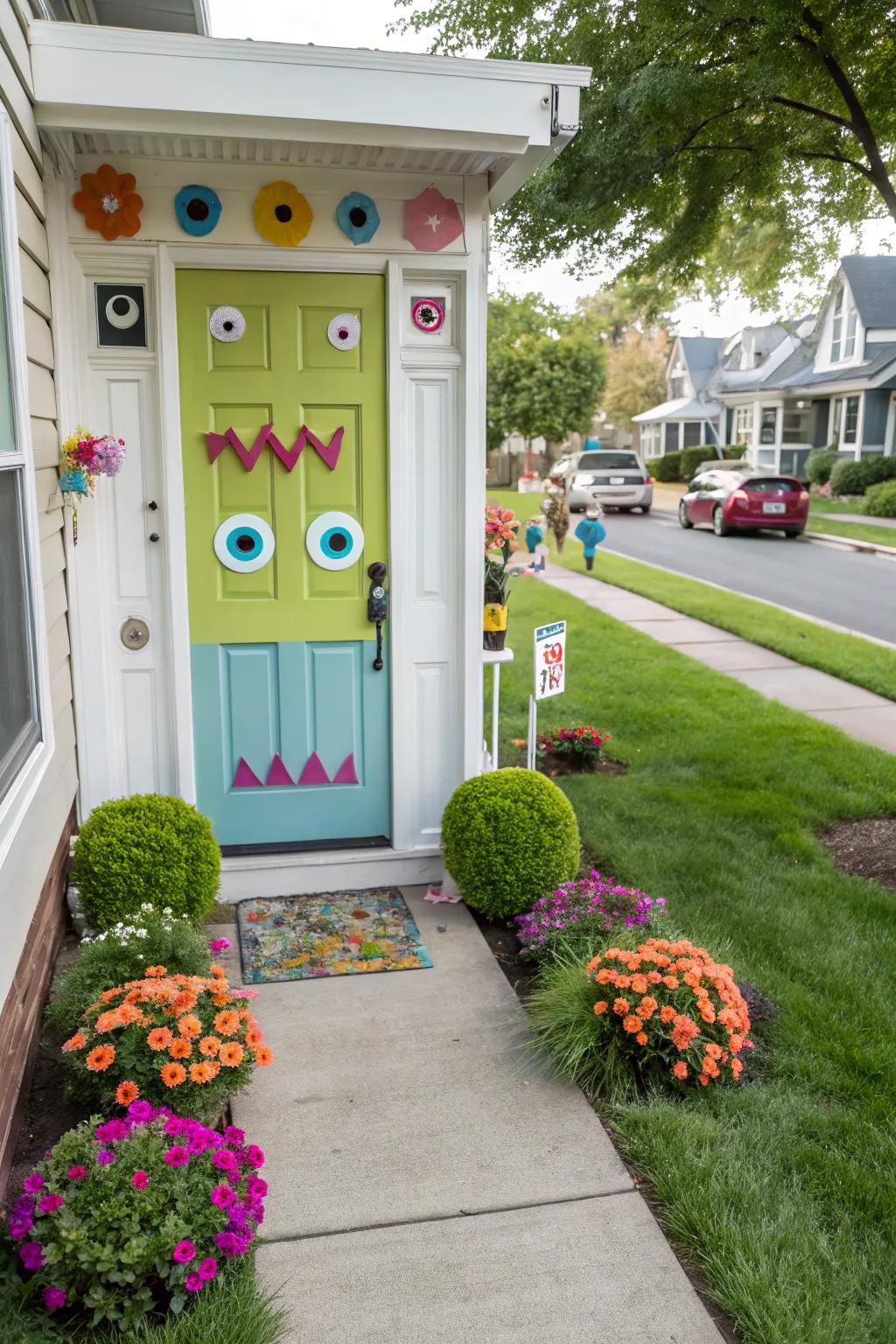 A friendly monster face brings a playful touch to Halloween.