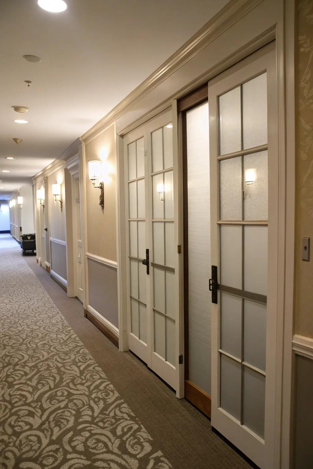 Maintain privacy using stylish textured glass closet doors.