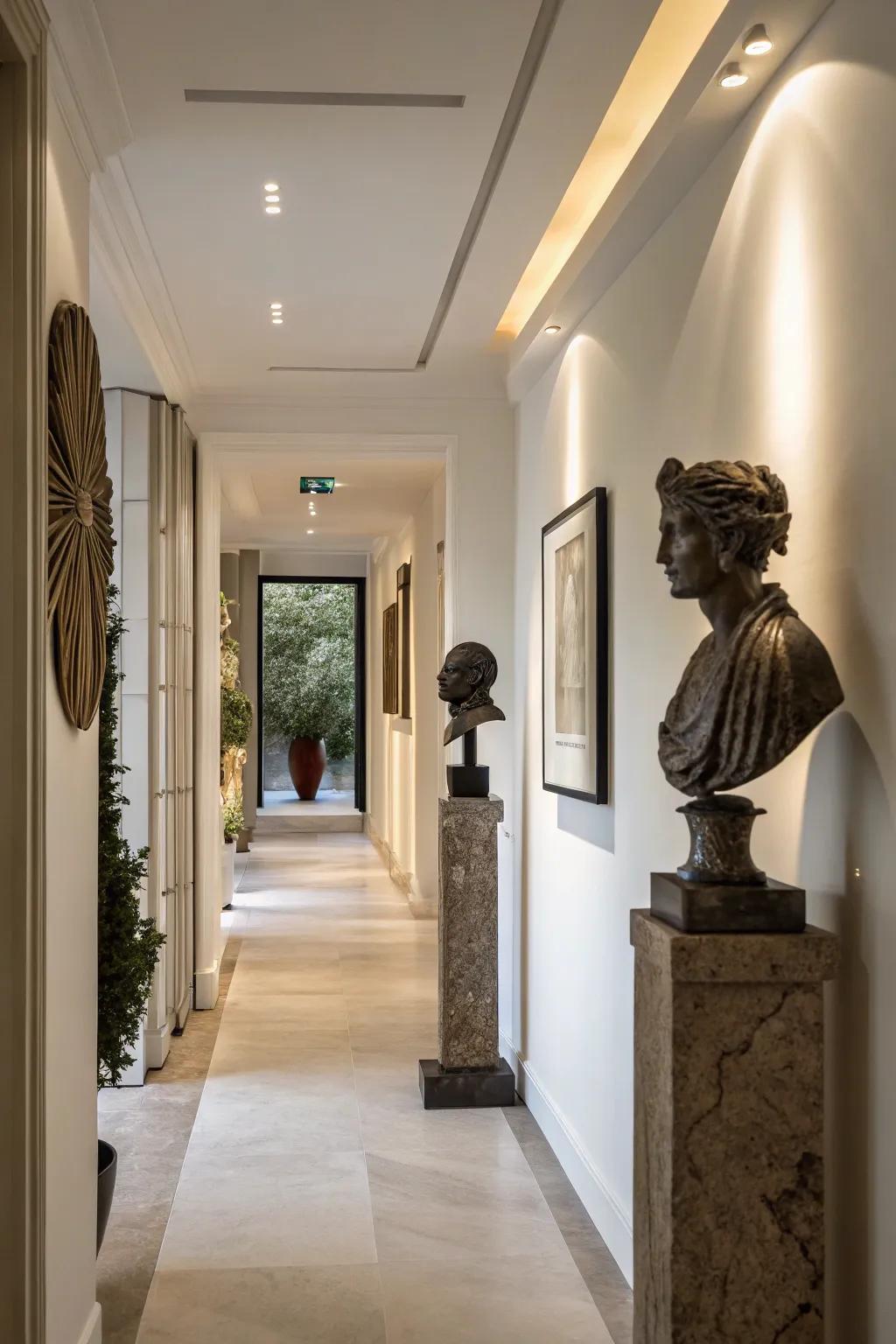 Sculptural elements contribute elegance and intrigue to your hallway.