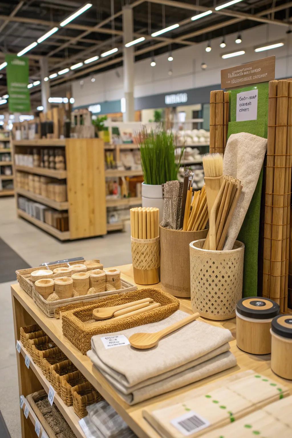 An eco-conscious presentation incorporating natural textiles.