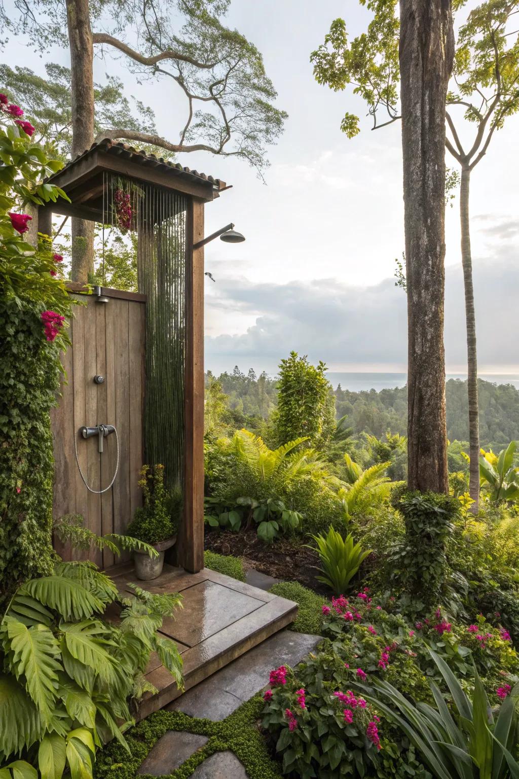 Elevated garden showers proffer a seamless unification of nature and luxury.