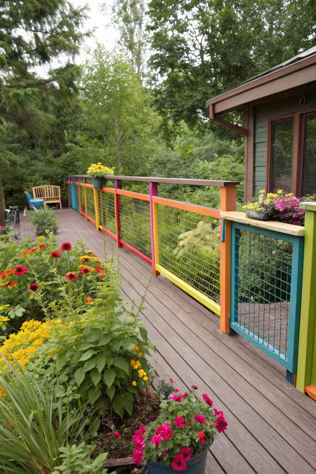 Colorful frames append a whimsical and distinctive nuance to deck barriers.