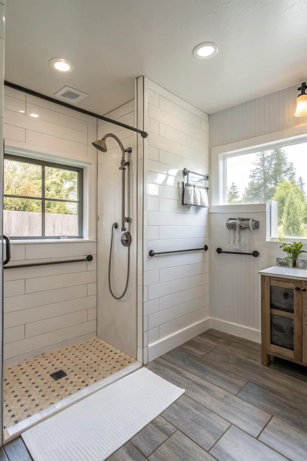 A forward-thinking bathing area meticulously designed for long-term accessibility.
