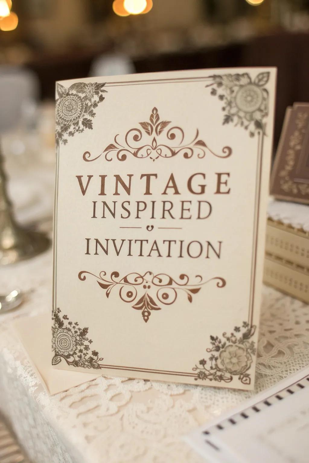 Timeless touches contribute nostalgic charm to your invitations.