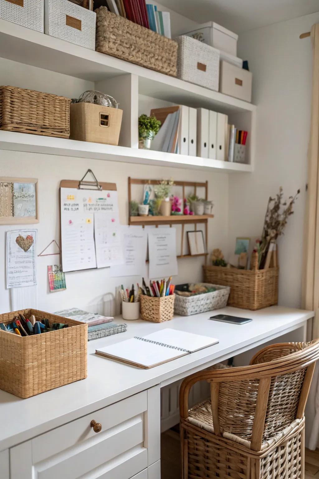 Baskets retain bureau provisions coordinated and inviting.