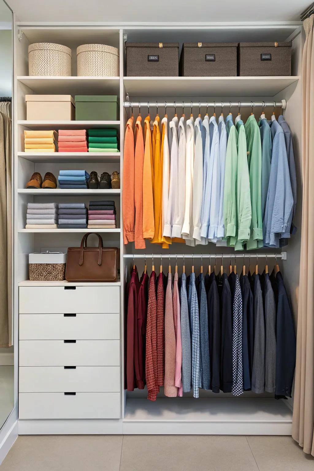 Color-coordinated clothing creating a visually pleasing and organized impression.