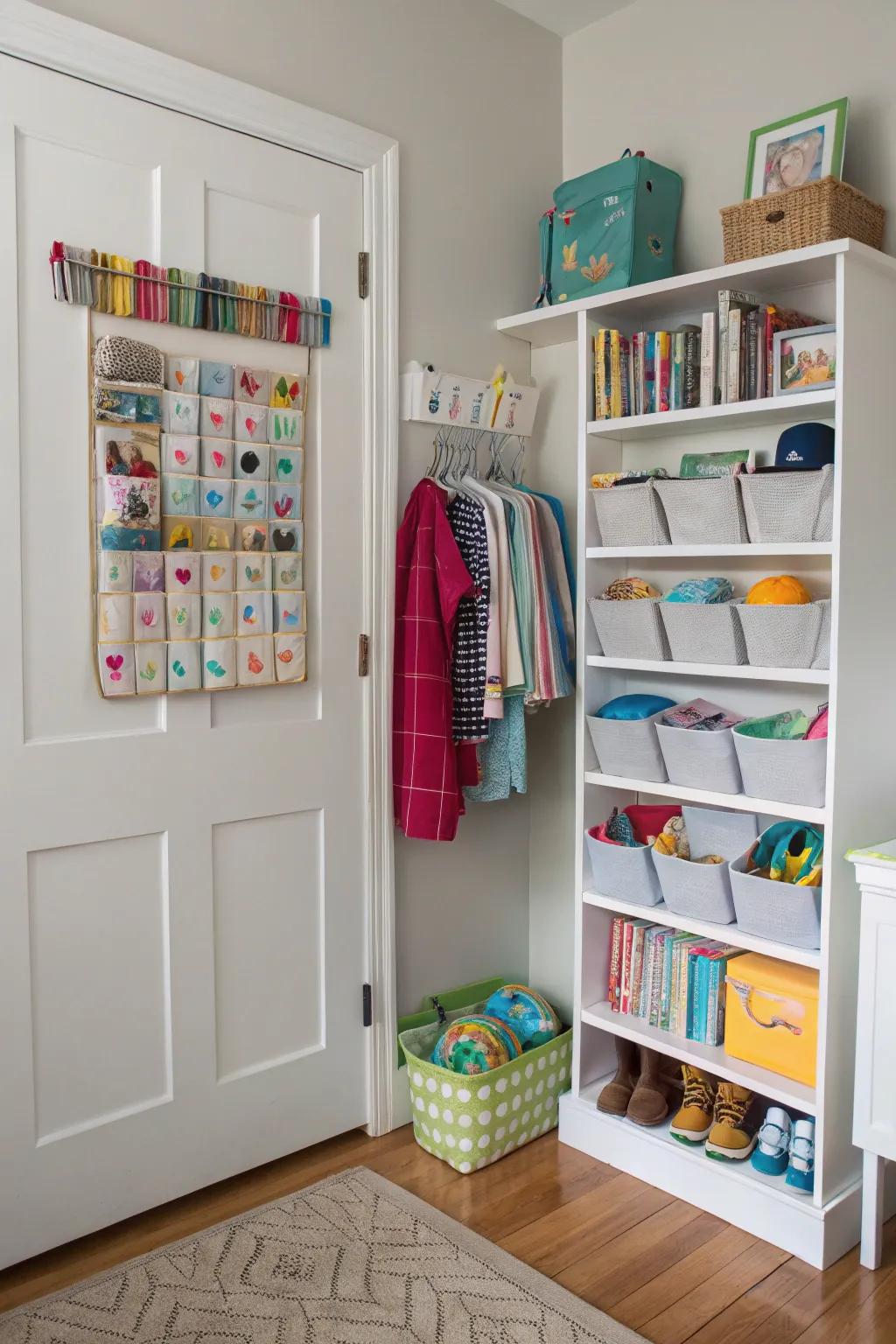 Organizers that hang over the door make use of ignored space.